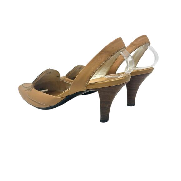 Tod's Debbie Slingback Kitten Heels Pumps Pointed Toe Leather Tan Size US‎ 5.5 - Picture 7 of 14